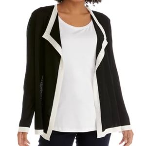 Anne Klein Black Color Block Open Front Drapey Cardigan